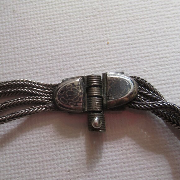 Deep Red Carnelian, 900 Silver 4 - Strand Chain Bracelet, Antique/Vintage - Picture 10 of 15